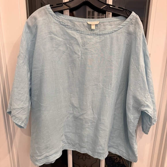 Eileen Fisher Women’s Light Aqua Green Linen Top Size Large. Oversized - Picture 3 of 7
